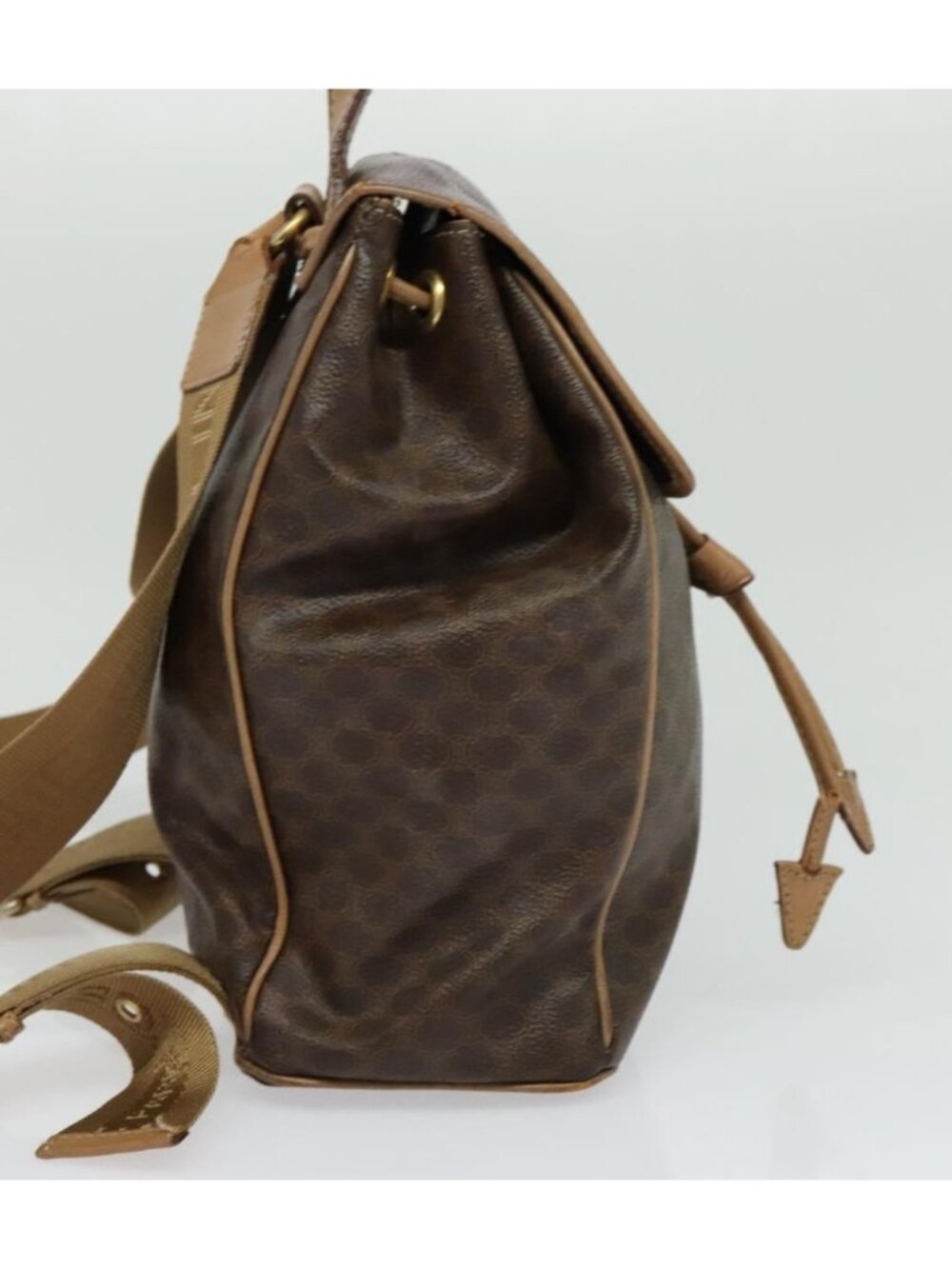 CELINE Macadam Canvas Backpack PVC Leather Brown Gold - Picture 3 of 16